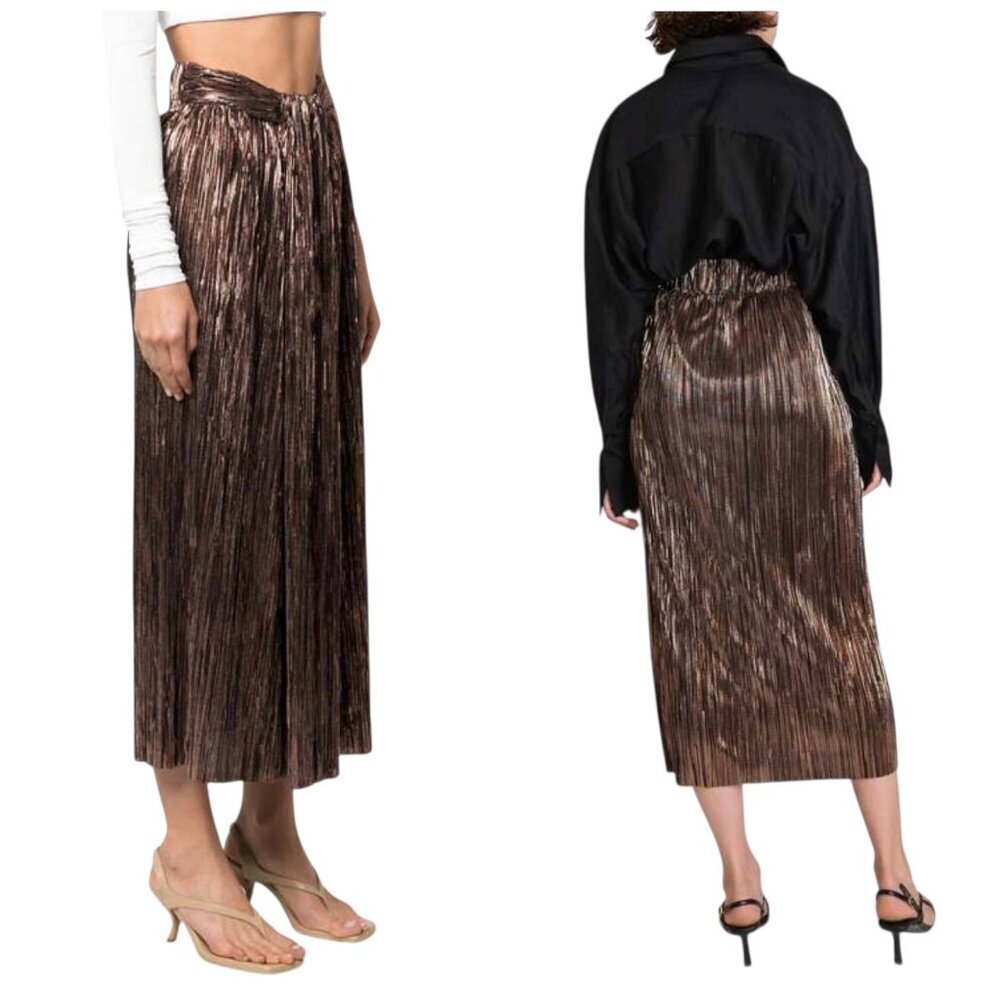 Sabina Musayev Galia Skirt Bronze Black Pleated Midi NWT Small